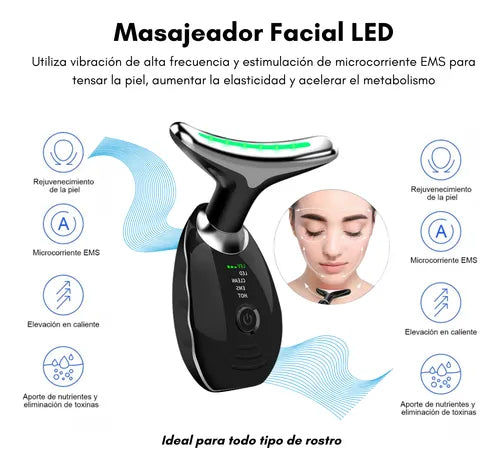 Masajeador Facial LED con Microcorriente EMS